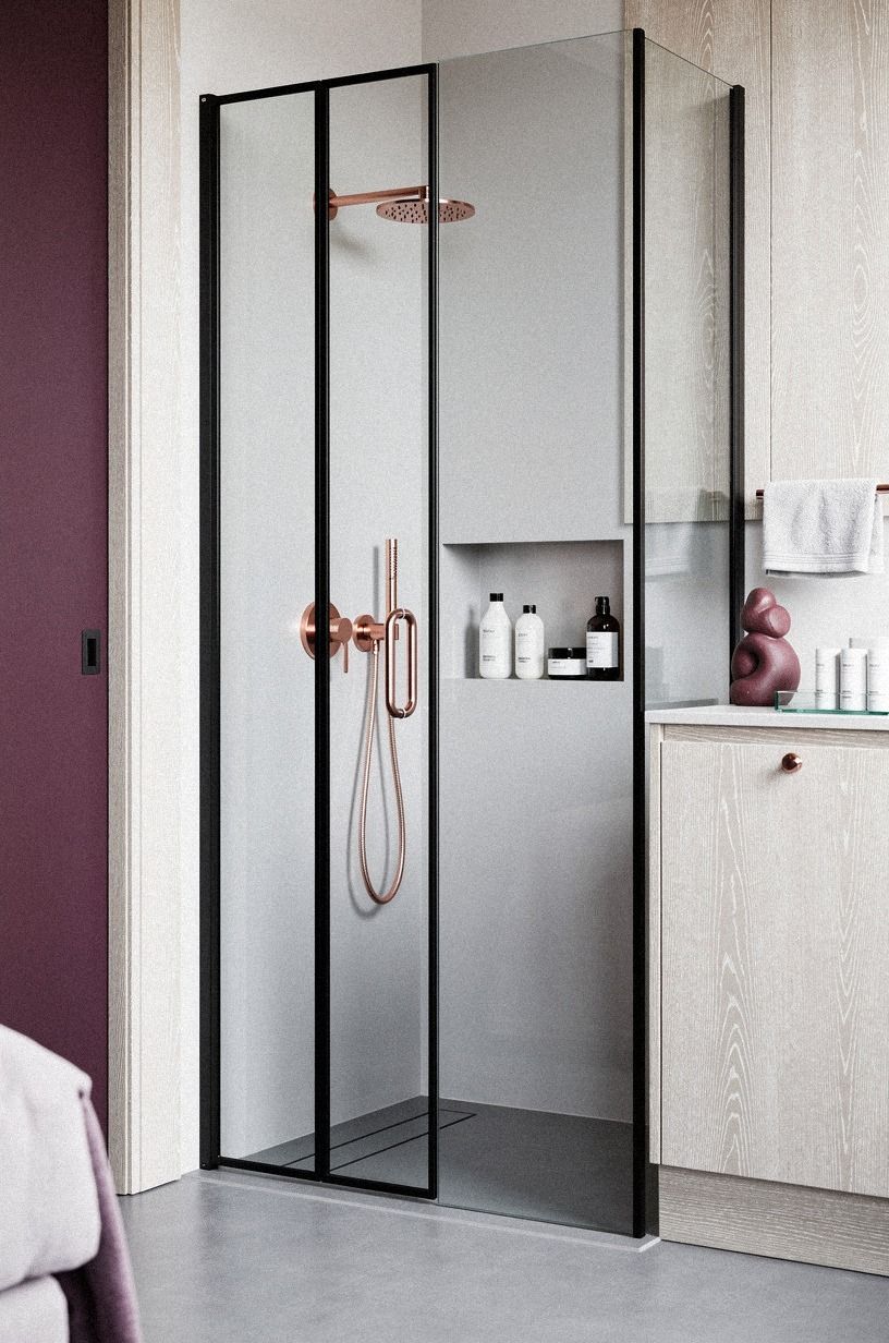 Frame a compact shower with black glass