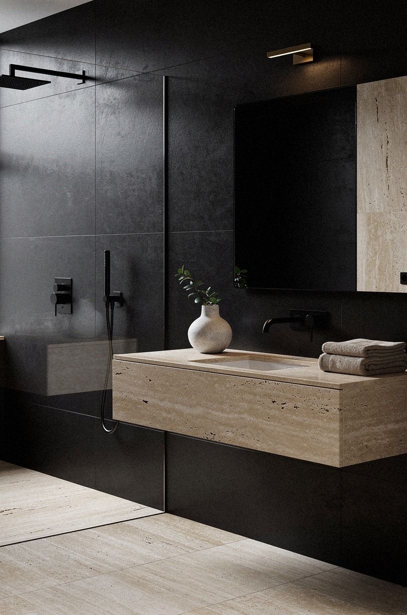 Mix black tile with brushed brass