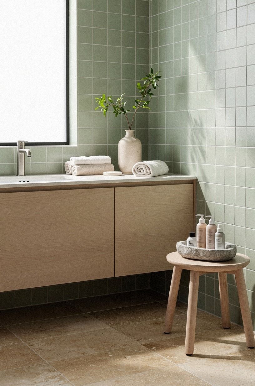 Anchor the Floor with a Warm Stone Bathroom Runner
