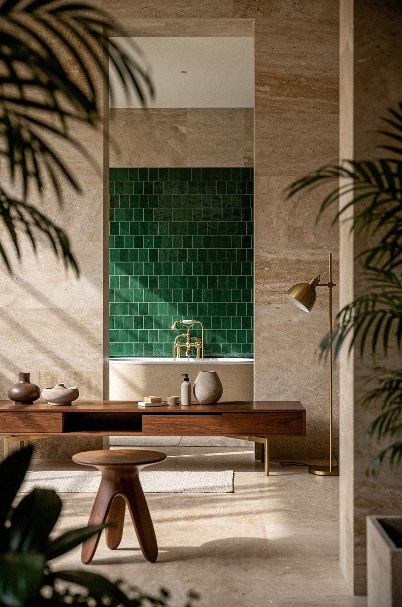 Matte Stone, Glossy Green Tile