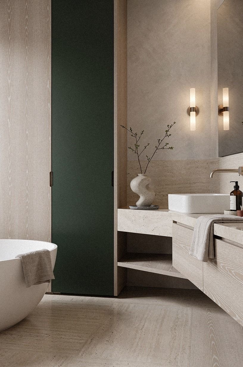 Travertine Meets Cerused White Oak