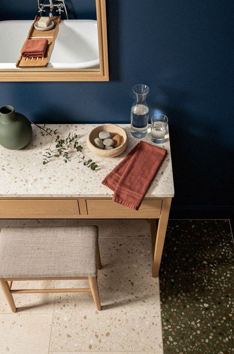 Farrow & Ball Hague Blue Against Pale Travertine