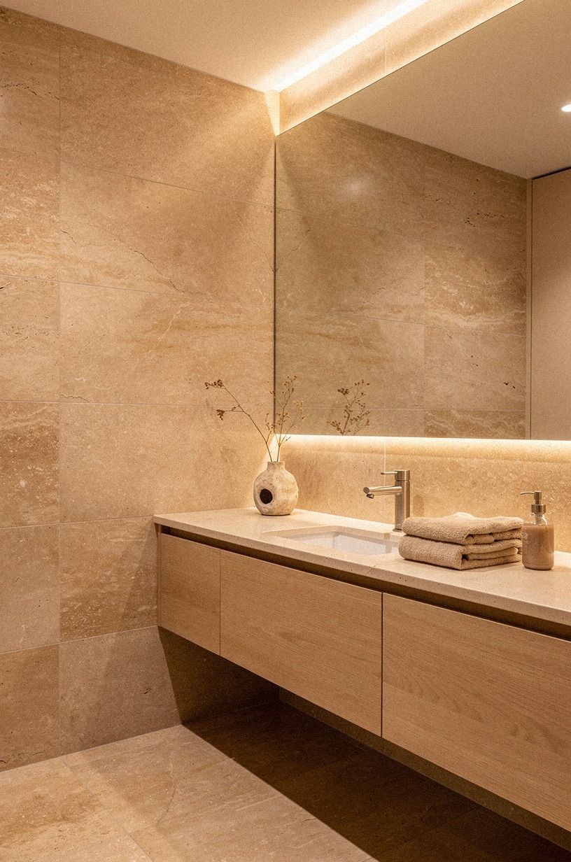 Swap Glossy Tile for a Quiet Stone Grid