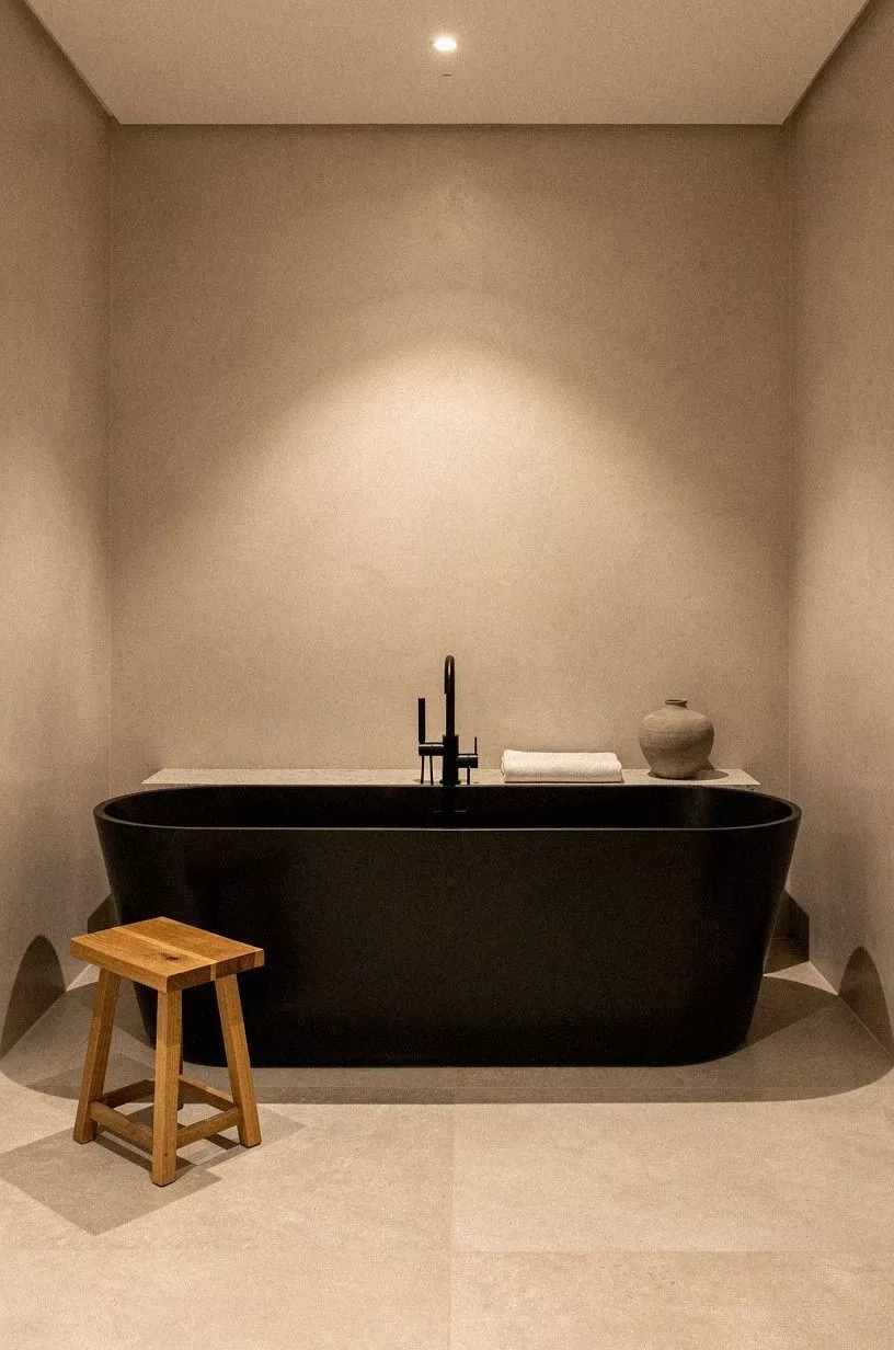 Float a wood stool beside the tub