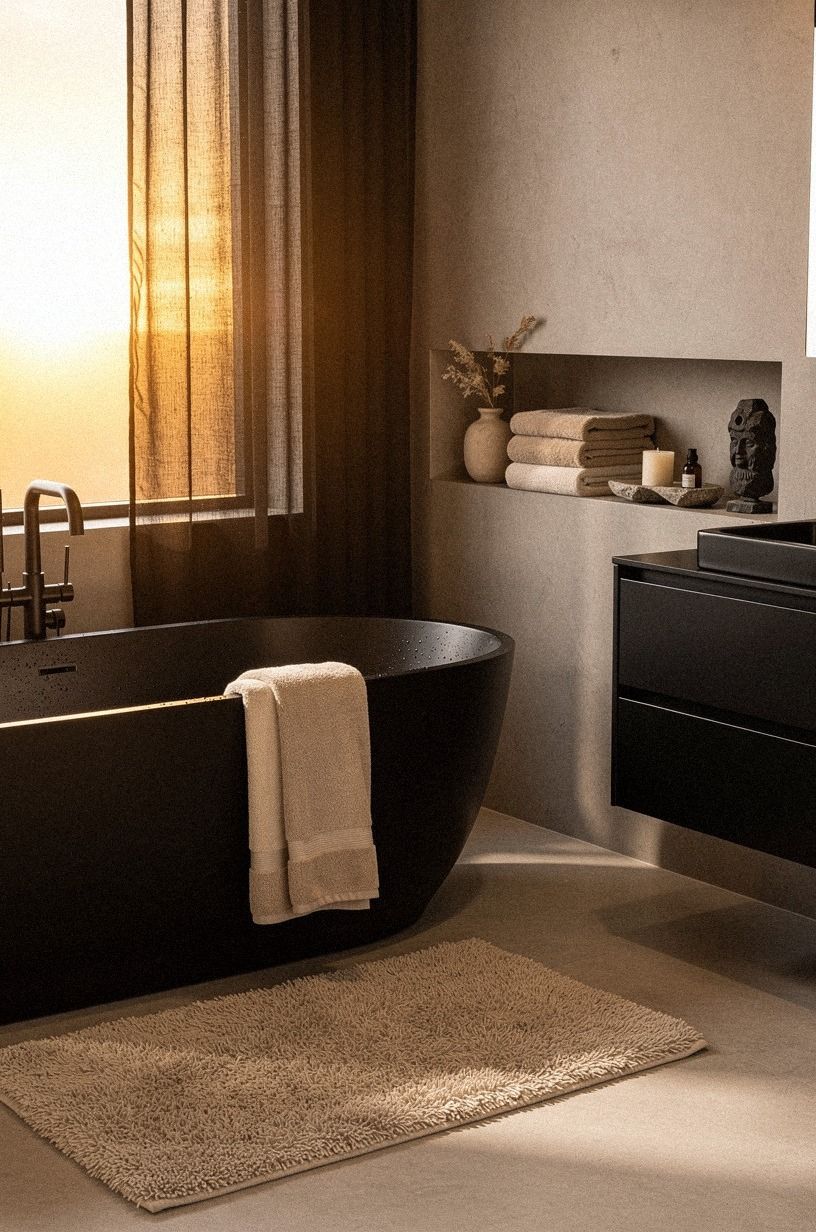 Hang textiles that soften the black finish