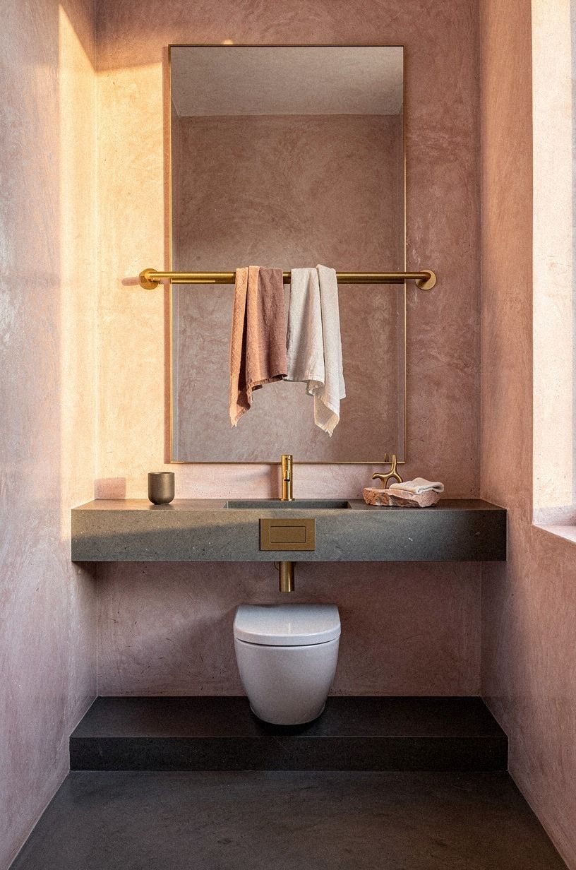 Hang Linen Beneath the Mediterranean Toilet Design