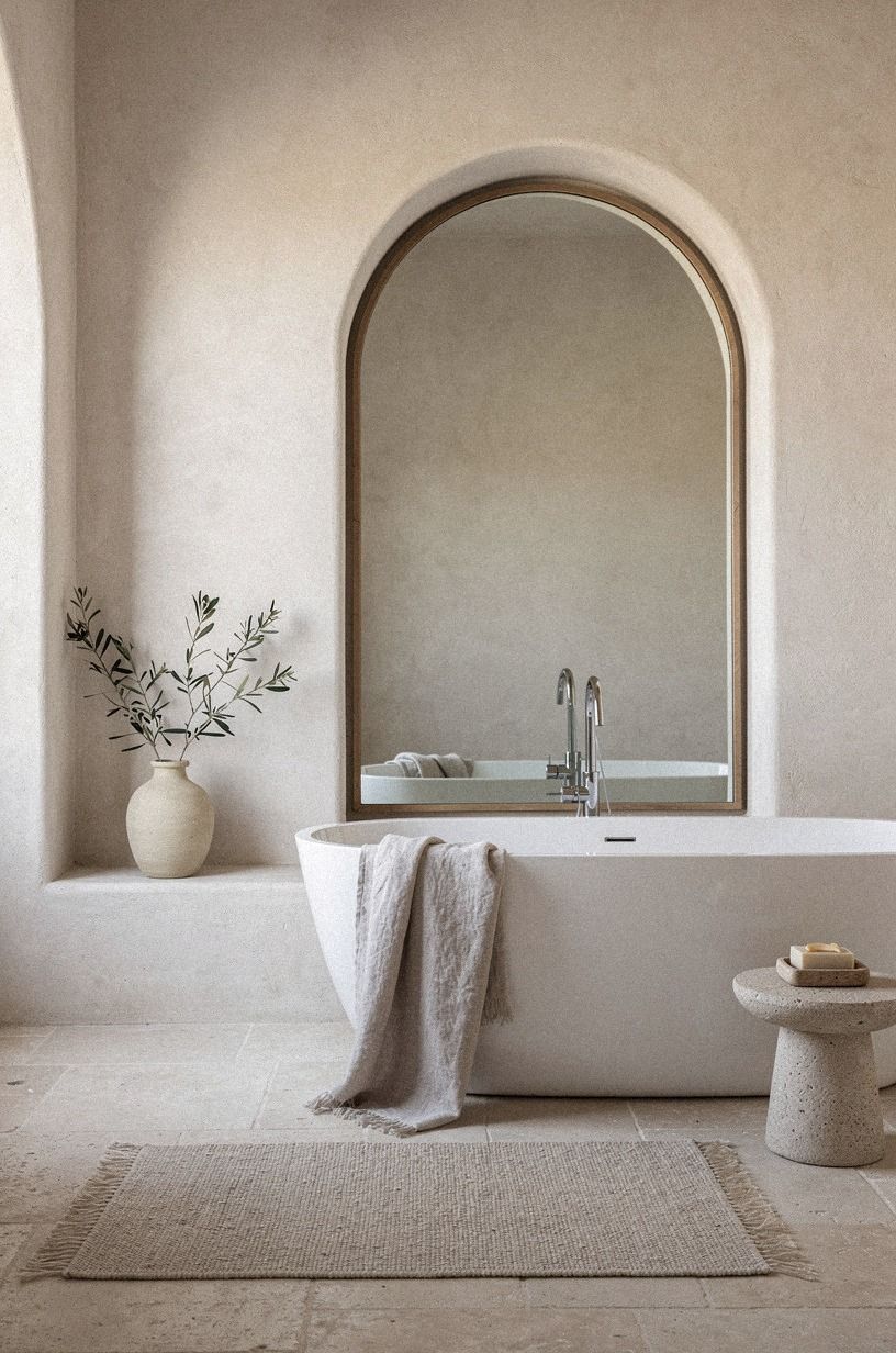Layer a Wool Rug Under the Bath Alcove Ideas