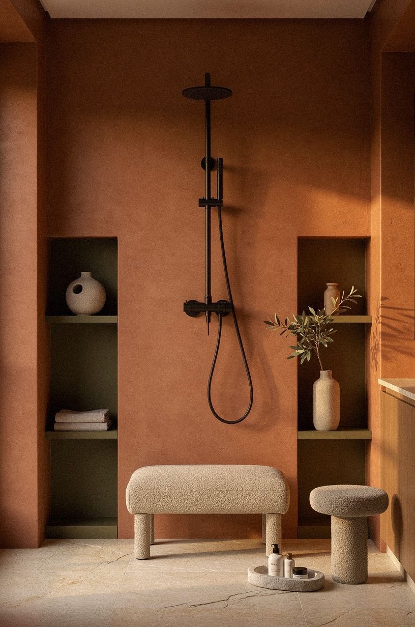 Anchor the shower with a black shower system