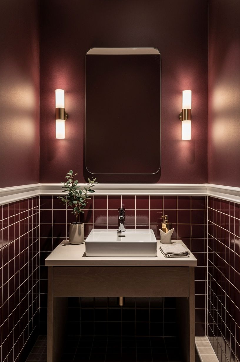 Burgundy Tile Below the Chair Rail