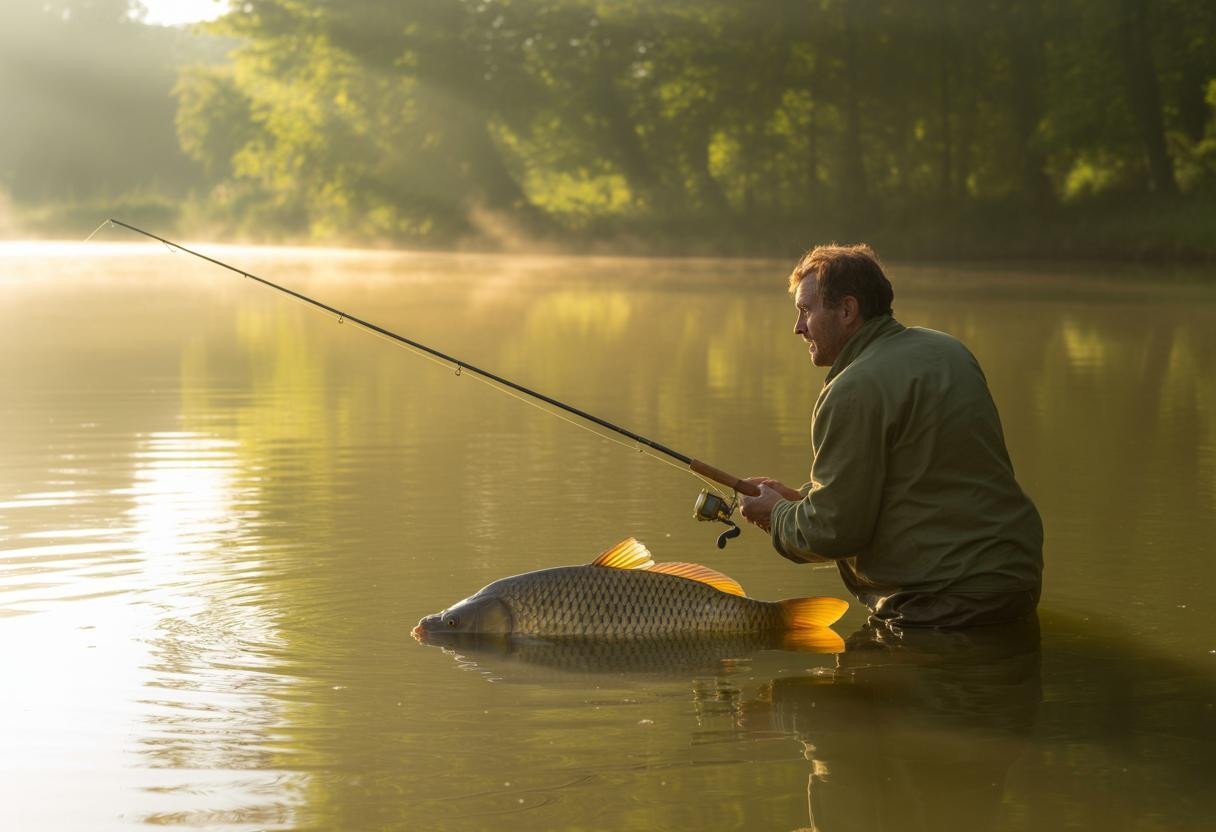 Imaginez-vous seul au lever du soleil sur cet étang alsacien où les carpes centenaires brisent la surface
