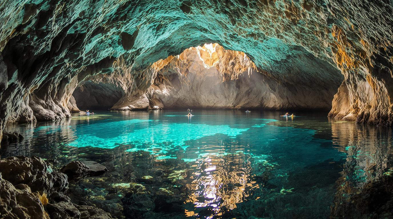 Le seul site français où 6 grottes marines se visitent dans des eaux à 25°C

