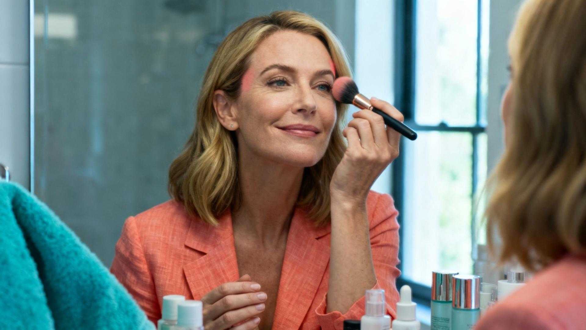 À 62 ans, cette astuce de superposition affine son visage sans volume ajouté
