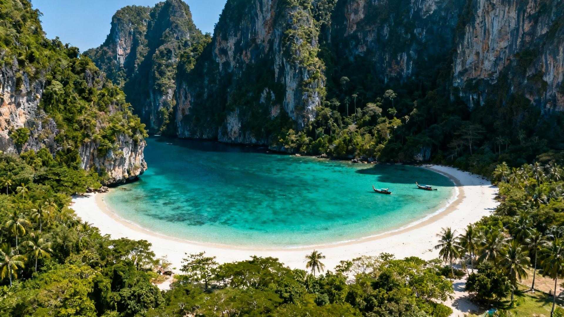 Railay Beach : 4,2 km² sans route où 500 000 visiteurs arrivent par bateau
