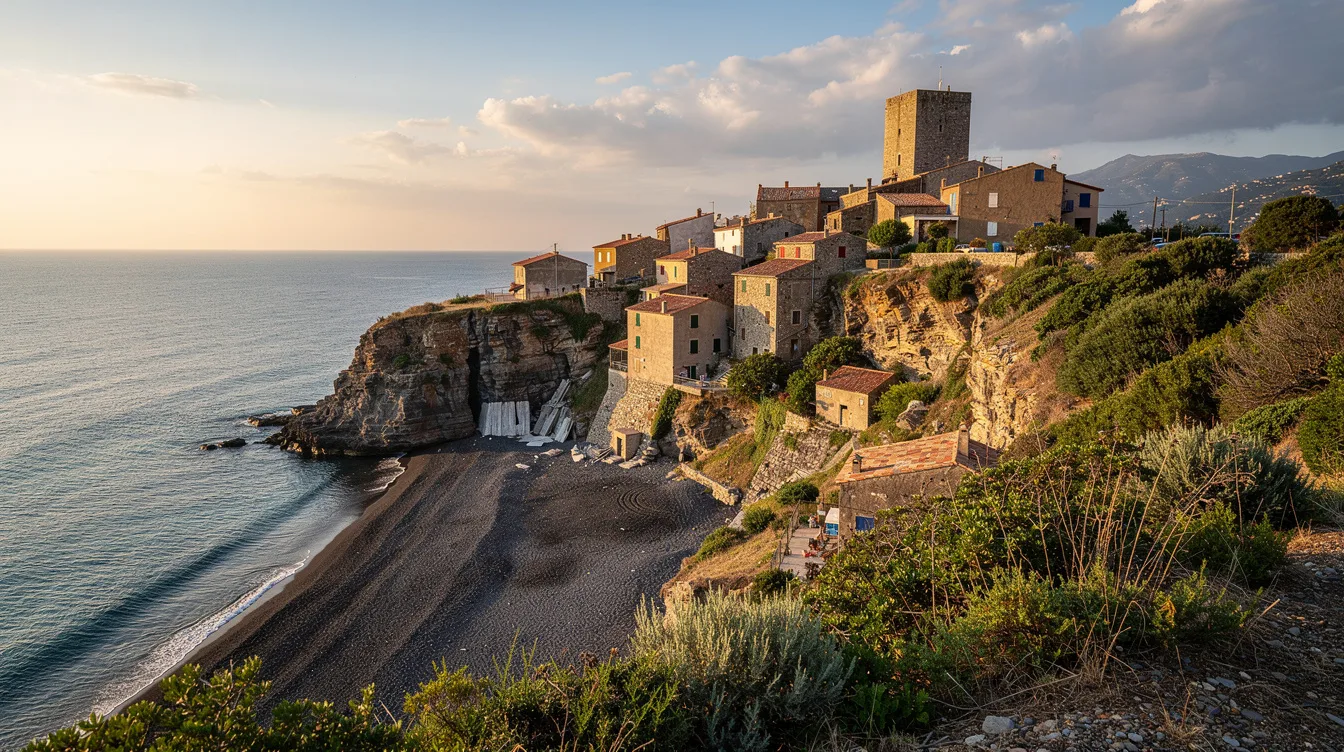 ce village d’Haute-Corse domine une plage noire née d’une ancienne carrière d’amiante