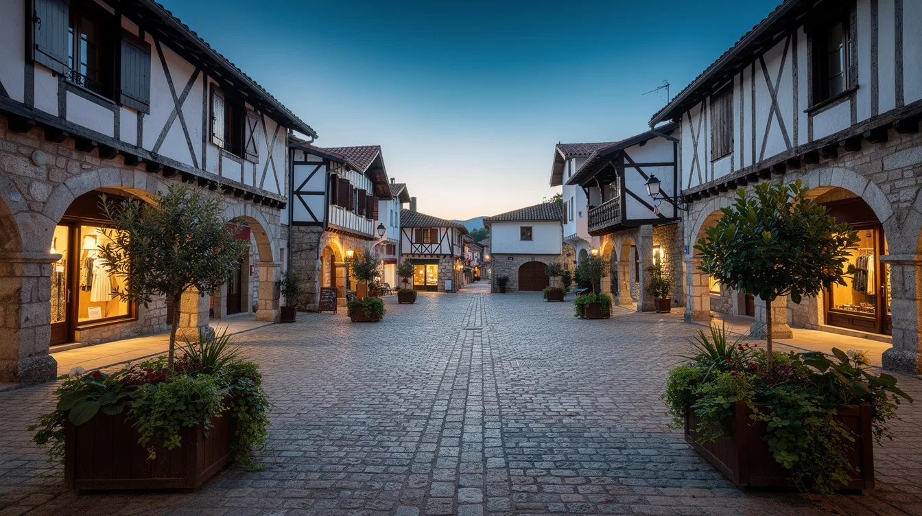 Ce village navarrais, fondé en 1288 par Claire de Rabastens, mêle arcades et colombages