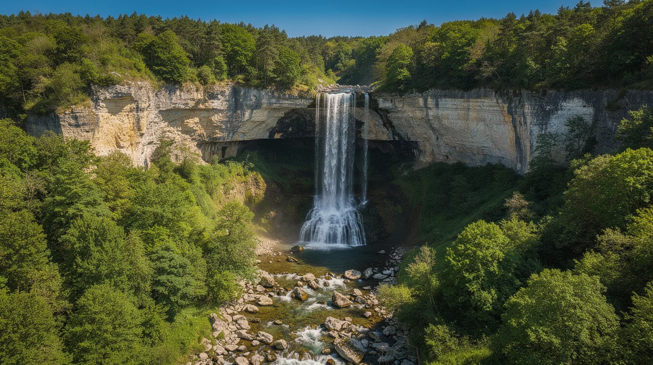 Cette cascade de Côte-d’Or naît dans une grotte avant de dévaler le cirque calcaire