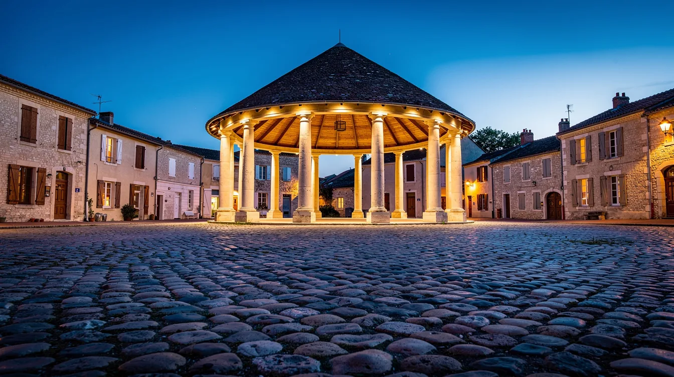 Des colonnes toscanes entourent la halle aux grains circulaire de ce village du Tarn-et-Garonne