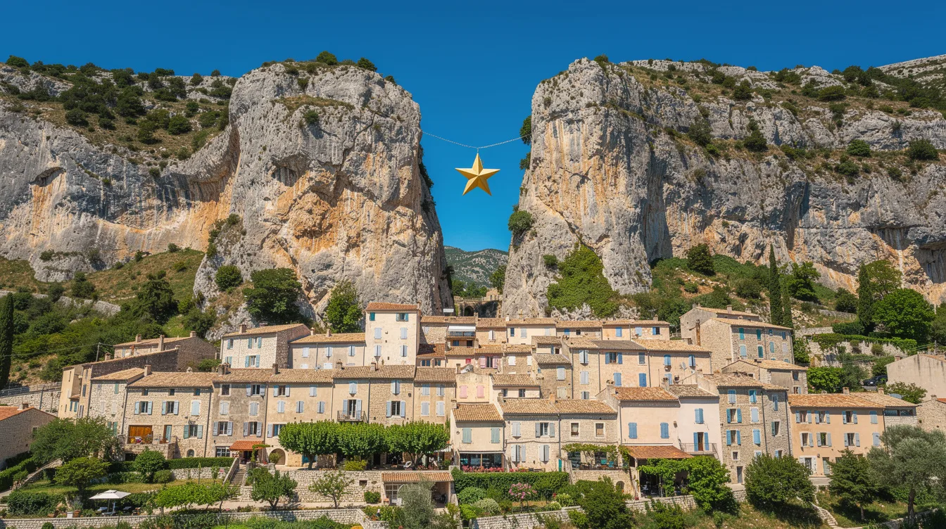 Entre deux falaises, une grande étoile flotte au-dessus de ce village du Verdon
