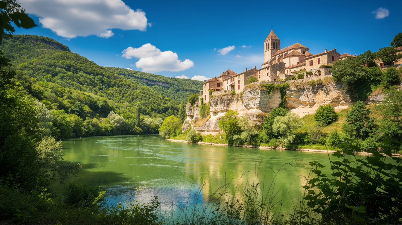 Ce village médiéval surplombe un méandre du Lot depuis sa falaise
