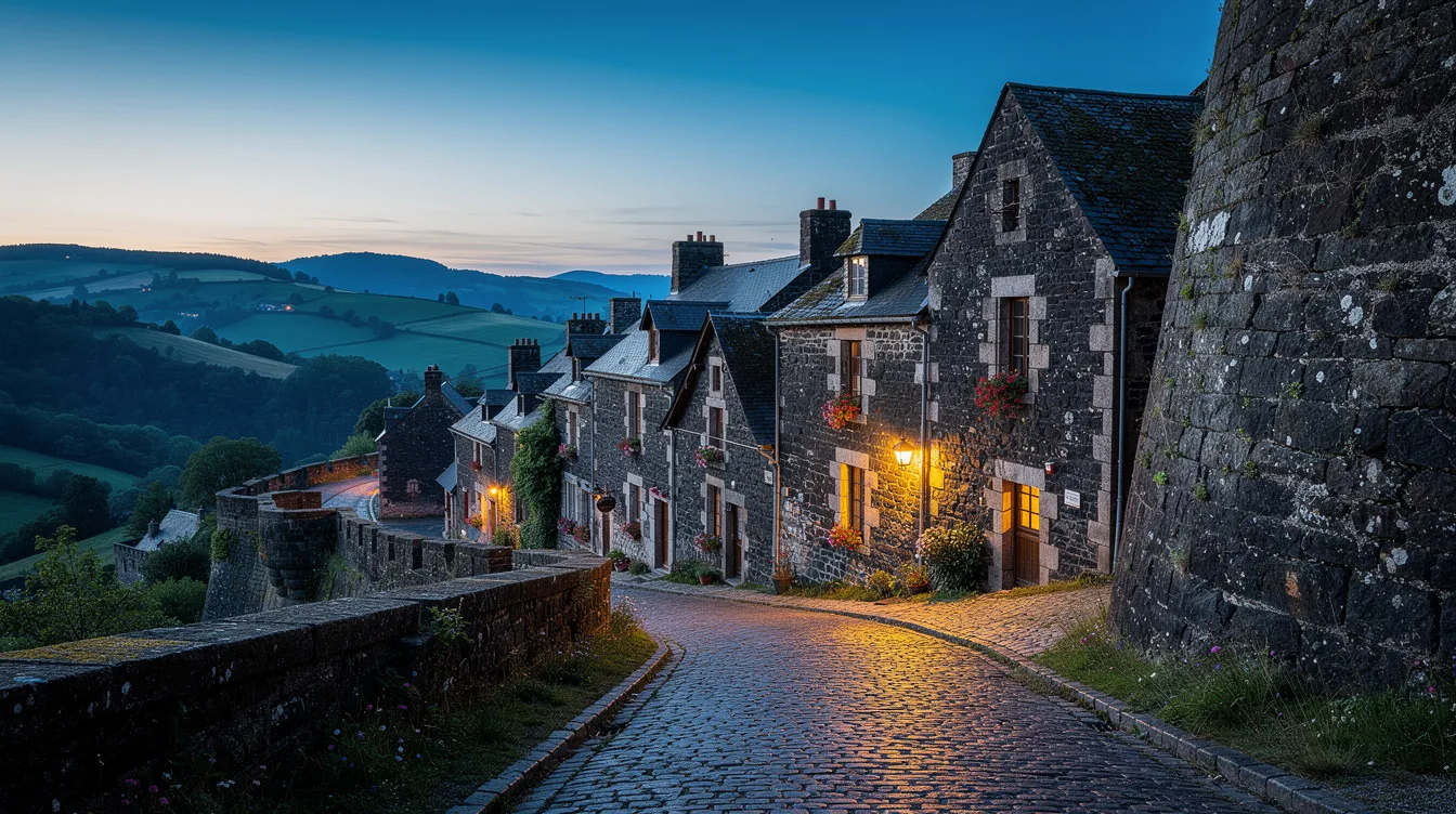Derrière ses remparts, un village du Cantal aligne des façades de pierre volcanique sombre