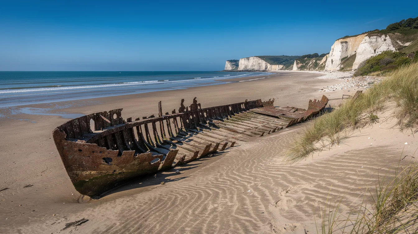 Cette plage de Seine-Maritime fait surgir un patrouilleur coulé en 1940 à marée basse