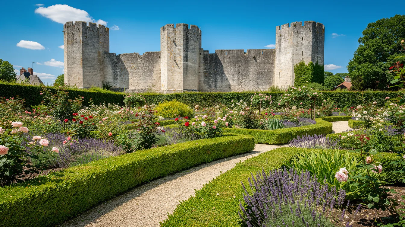 Quatre tours de pierre encadrent les jardins de ce village médiéval du Loiret