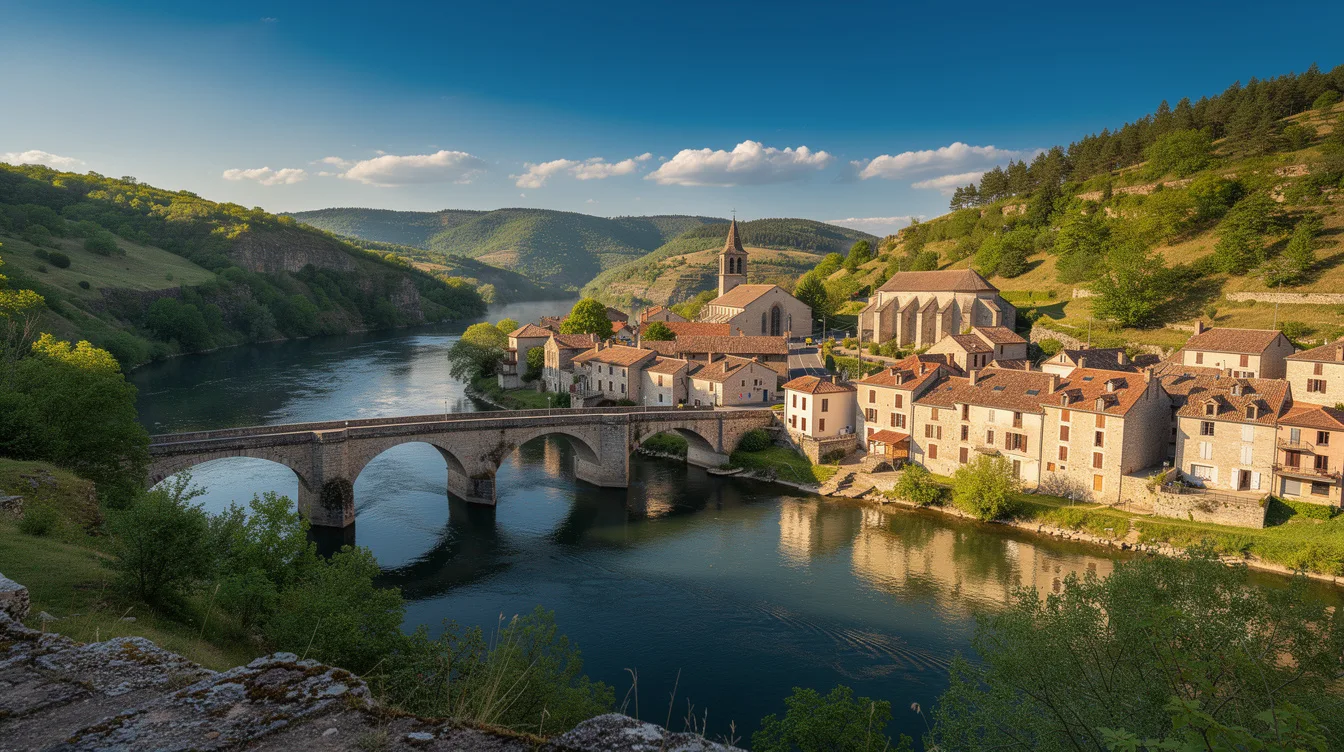Dans les gorges de l’Allier, ce village semble presque encerclé par la rivière