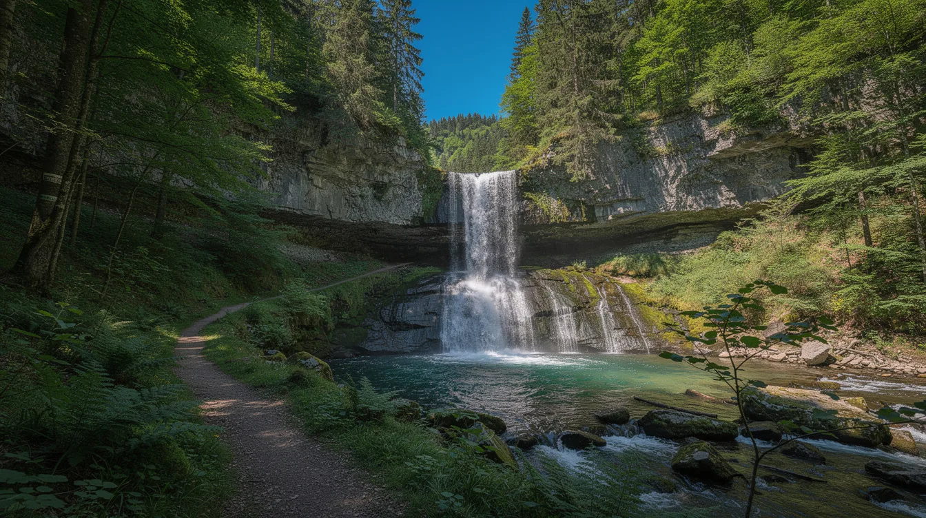Face à deux chutes successives, la cascade de la Billaude dessine un amphithéâtre rocheux