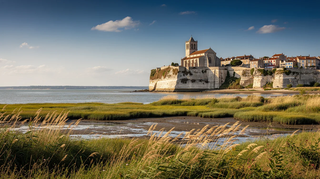 Au bord d’une falaise, cette église romane bâtie au XIIe siècle domine la Gironde