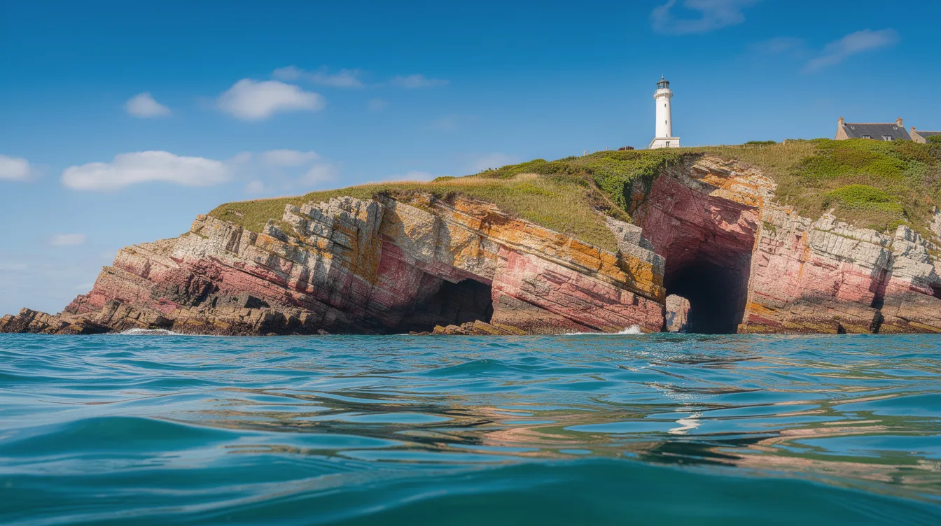 Les grottes marines rouges et roses de Morgat plongent 50 mètres sous un phare