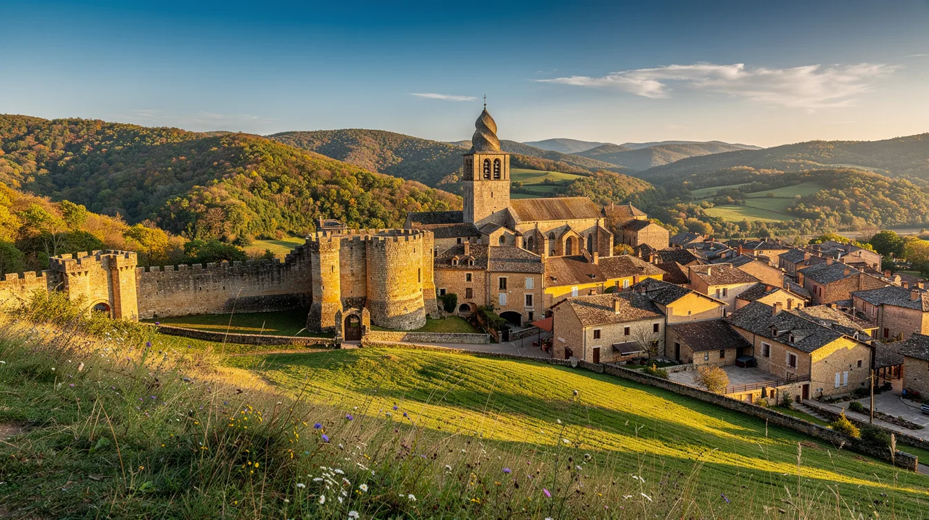 Tout près d’Espalion, ce village médiéval abrite un clocher tors derrière ses remparts