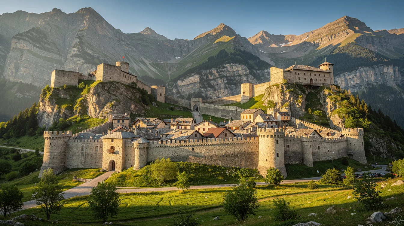 Ce village fortifié conserve remparts, portes, chemin de ronde et deux forts