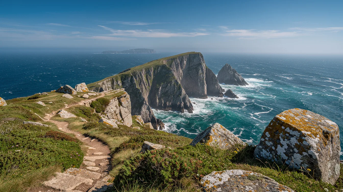 Face à l’île de Sein, ce promontoire rocheux domine le raz de Sein du haut de 72 mètres