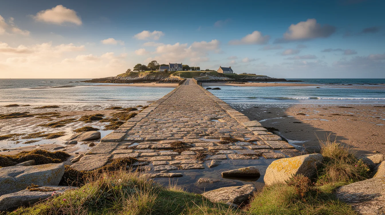 Cette île du Finistère se rejoint à pied, puis la mer recouvre sa chaussée de 760 mètres