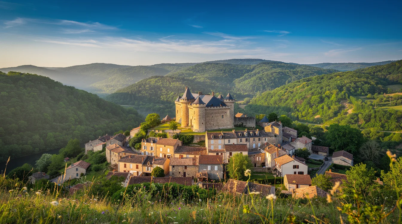 Ce village cache un château cité dès 1420, remanié à la Renaissance par les Bourbon-Malauze