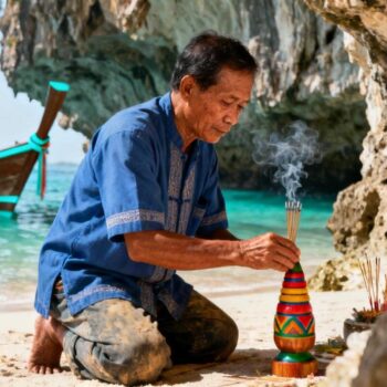 Om 06:45 legt een lokale visser voorzichtig een rood geverfde houten lingam bij de grot-ingang. Wierookrook kringelt omhoog terwijl hij zijn dagelijkse gebed fluistert. Drie uur later staan er vijftig toeristen dezelfde sculpturen te fotograferen als komische curiositeit. Dit is Phra Nang Cave Beach in Thailand. Een plaats waar twee werelden botsen zonder elkaar te begrijpen. Waar eeuwenoude spirituele tradities doorleven terwijl Instagram-jagers hun perfecte shot zoeken. De Onzichtbare Grens Tussen Sacred en Toeristisch Tussen 06:00 en 08:00 behoort de grot toe aan de vissers. Ze arriveren per longtail boot vanaf Ao Nang, de 15-minuten durende reis kost €2,50 per persoon. Hun timing is geen toeval. Deze rituelen zijn gelinkt aan getijden en dagelijkse visserijtiming. Lokale bootslieden voeren hun offerandes uit voor vertrek naar zee. De Andamaanse Zee kan onvoorspelbaar zijn, dus spirituele bescherming is essentieel. Toeristen die na 09:00 arriveren missen deze context volledig. Ze betreden een ruimte waar het sacred is omgezet in spektakel. De kloof tussen beide werelden wordt elk uur groter. Vijf Onuitgesproken Regels Die Locals Beschermen Regel één: vroege ochtend is voor offerandes, niet selfies Tussen 06:00-08:00 betreed de grot alleen als stille observator. Lokale vissers voeren rituelen uit die hun veiligheid en vangsten bepalen. Sta op minimaal 3 meter afstand, geen foto's van ceremoniën. Na 08:30 wordt de grot "openbaar" maar respect blijft vereist. Net zoals in Conques blijven spirituele tradities levend ondanks toeristendruk. Regel twee: lingams zijn sacred objects, geen props De kleurrijke houten phallus-sculpturen zijn Shiva lingam offerandes voor vruchtbaarheid en welvaart. Nooit aanraken, verplaatsen of gebruiken als selfie-prop. Observeer, respecteer, begrijp de symboliek. Hindu mythologie geïntegreerd in Thaise cultuur creëert unieke spirituele praktijken. Elke lingam vertegenwoordigt een vervulde wens of hoop voor de toekomst. Regel drie: kledingcode bestaat, zelfs op strand Bij de grot-ingang gelden sacred site regels. Schouders bedekt, geen bikini of zwemkleding. Het strand zelf is informeler maar bij de grot geldt respect voor heilige ruimte. Lokale vrouwen dragen sarongs, mannen shirts. Dit wijkt af van normale strandnormen maar toont cultureel bewustzijn. Authenticiteit vereist aanpassing van verwachtingen. Regel vier: longtail boot-timing onthult intentie Boten die 06:30-07:30 arriveren brengen vissers voor rituelen. Boten na 09:00 brengen toeristen voor strandplezier. Kies vroege boot en signaleer respect voor cultuur. Locals herkennen en waarderen dit onderscheid. Het bepaalt hoe zij jou benaderen en hoeveel zij delen over hun tradities. Regel vijf: gedrag bij laagwater versus hoogtij Laagwater onthult rotspoelen waar locals zee-offers verzamelen voor ritueel gebruik. Schelpen en zeewier hebben spirituele betekenis. Verzamel niets, verstoor deze items niet. Hoogtij is zwemtijd maar niet nabij de grot-ingang. Stromingen kunnen sacred objects meevoeren. Timing bepaalt de ervaring meer dan locatie alleen. Wat Lokale Vissers Zeggen Maar Nooit Aan Toeristen Een visser die al 25 jaar rituelen uitvoert in de grot deelt zijn frustratie. "Toeristen denken het grappig is, maar dit is ons leven. Zonder Phra Nang's bescherming blijven onze netten leeg." Commercialisatie bedreigt spirituele betekenis voor nieuwe generaties. Railay's toerisme-evolutie sinds de late 20e eeuw brengt welvaart maar kost authenticiteit. Jongere vissers worstelen tussen traditie en moderniteit. De grot behoudt haar sacred karakter door natuurlijke geografische isolatie. Alleen per boot bereikbaar, geen wegverbinding. Isolatie beschermt tegen volledig commercieel worden. Jouw Vragen Over Phra Nang Cave Beach, Thailand Beantwoord Wat is de beste tijd om de grot respectvol te bezoeken? 06:30-08:00 als stille observator tijdens offerandes, of na 14:00 wanneer ochtend-rituelen compleet zijn en locals terug van zee. Vermijd 10:00-13:00 peak toeristentijd wanneer 200+ bezoekers tegelijk arriveren. Mag ik foto's maken van de phallus-offerandes? Ja, maar nooit tijdens actieve rituelen of met lokale mensen in frame zonder toestemming. Respectvolle documentatie betekent begrijpen wat je fotografeert. Houten lingams vertegenwoordigen vervulde gebeden en toekomsthoop. Hoe verschilt Phra Nang van andere Thaise stranden? Uniek door levende spirituele traditie geïntegreerd met dagelijks lokaal leven. Railay Beach 300 meter verder is commerciëler. Phra Nang behoudt sacred karakter omdat natuurlijke barrières massa-ontwikkeling voorkomen. Slechts bereikbaar per boot houdt authenticiteit levend. Vroege ochtend verlaat de laatste visser de grot na zijn offerande. Hij kijkt terug naar kleurrijke lingams glanzend in ochtendlicht. Zijn grootvader deed hetzelfde ritueel hier, zijn kleinkinderen zullen het voortzetten. Toeristen komen en gaan, tradities blijven.